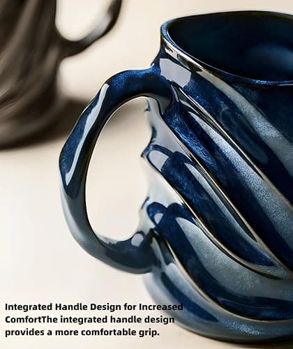 17oz Embossed Face Shape Large-Capacity Ceramic Coffee Mug - Unique Handmade Tea Cup for Office and Home - Microwave and Dishwasher Safe (Blue) thumbnail 5