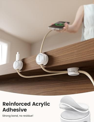 Magnetic Cable Clips Cord Organizer - Lamicall 8Pack [Crystal-Clear & Silver Shine] Cable Management for Phone Charging Cord, Strong Adhesive for Nightstand, Women Home Office Desk Decor Accessories thumbnail 3