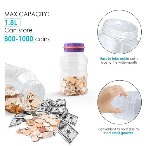 Large Piggy Bank for Adults Kids, Vcertcpl Digital Coin Counting Bank with LCD Counter, 1.8L Capacity Coin Bank Money Jar for Adults, Designed for All US Coins (Purple) thumbnail 5