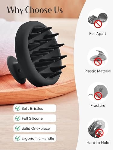 HEETA Scalp Massager Hair Growth, Scalp Scrubber with Soft Bristles, Integrated Silicone Design, Exfoliator for Dandruff Removal & Relaxation, Shampoo Brush Fit Wet Dry Hair Use, Black thumbnail 4