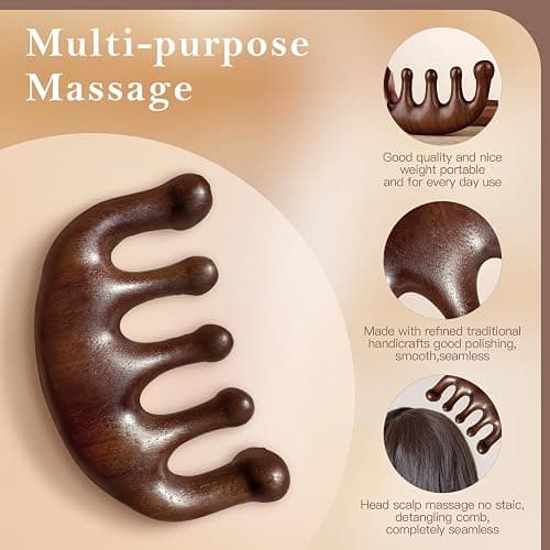 Cureder Wooden Scalp Massager - Handmade 100% Natural Green Sandalwood Wide Tooth Combs - Wood Massage Comb & Sandalwood Comb for Luxurious Hair Care thumbnail 4