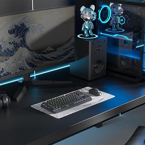 Large Japanese Sea Wave Mouse Pad - White Anime Desk Mat, Extended Non-Slip Keyboard Pad, Kanagawa Office Desktop Protector 23.6" x 11.8" for Gaming, Office and Home - White Waves Sea thumbnail 7