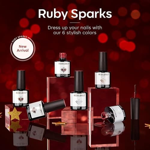 modelones Red Gel Nail Polish Set 6 Colors, White Glitter Sparkle Bright Burgundy Dark Rose Champagne Silver Candy Cane Nail Polish Kit Soak Off Nail Art Manicure Salon DIY Gift Women thumbnail 7