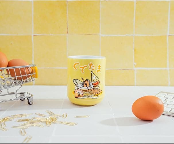 Silver Buffalo Sanrio Gudetama Sailing On Ramen Asian-Style Ceramic Tea Cup | Traditional Japanese-Inspired Mug Without Handle | Holds 9 Ounces thumbnail 2