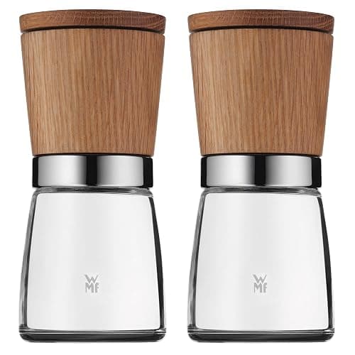 WMF Ceramill Natura - Juego 2 molinillos, Madera 13,8 cm Ø 6 cm, Molinillo de sal y pimienta, Molinillo de cerámica para Especias - Image 1