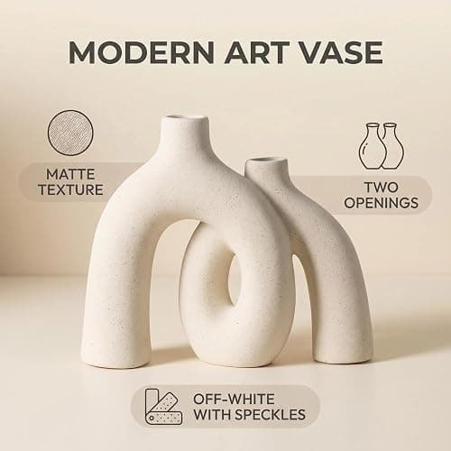 CEMABT Modern Nordic Boho Vase Set - Elegant Beige Matte Ceramic Vase for Living Room, Bookshelf, Mantel, Entryway Table & Console Decor | Home Decor Shelf Decorations Easter Gift thumbnail 4