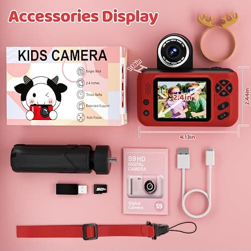 Makolle Kids Camera for Girls, mini Camera for Childrens Age 3-8, Red | Flip Up Lens, Drop Proof, With Tripod, Long Battery Life, SD Card Included, Birthday Gifts for Boys and Girls Age 3-12 thumbnail 8