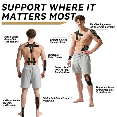 GJUMP Kinesiology Tape, Precut Athletic Sports Tape 40 Strips (2 Rolls), Waterproof Breathable Muscle Tape for Pain Relief & Joint Support thumbnail 4