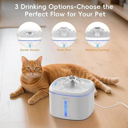 Cat Water Fountain,2.5L/84oz Pet Water Fountain for Cats Inside, Cat Fountain for Drinking with Ultra Quiet Pump(≤20dB)& LED Blue Light - for Pets Small Animals (Cat Fountain+3 Filters) thumbnail 3