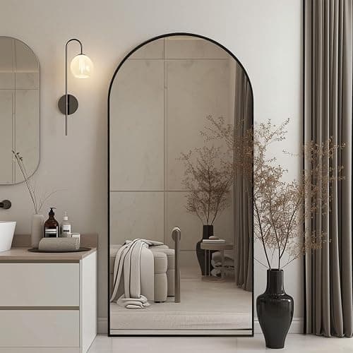 Beauty4U 71" x 32" Arched Full Length Mirror, HD Tempered Glass Floor Mirror with Black Aluminum Frame, Standing/Leaning/Wall Mounted Mirror for Bedroom, Dressing Room & Living Room thumbnail 7