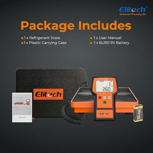 Elitech Refrigerant Scale 110 lbs, HVAC Scale with LB+OZ Display, LMC-100F+ | High Accuracy ±0.05% +5g, Dual Unit LB/OZ & Kg/g, 2g Resolution, Sturdy Metal Platform, Carry Case Included thumbnail 9