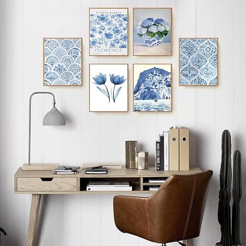 6 Pcs Coastal Granddaughter Wall Art Navy Blue Flower Market Watercolor Paintings Prints Posters Hydrangeas Nantucket Aesthetic Canvas Wall Decor for Apartment Dorm Bedroom Living Room 8x10in Unframed thumbnail 2