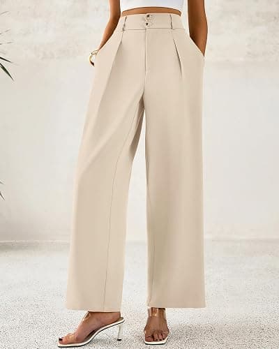 BTFBM Women Wide Leg Dress Pants 2026 High Waisted Button Pleated Business Casual Trousers Office Work Palazzo Pants thumbnail 4