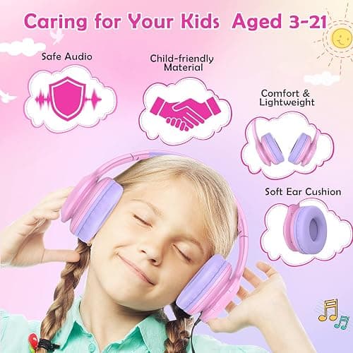 2024 Bluetooth Kids Headphones Fit for Aged 3-21, Colorful LED Lights Comfort Wireless Headphones with Microphone 94dB Volume Limited for School/iPad/PC/TV/Cellphones, Wired & TF Card Mode, Pink - Pink thumbnail 4