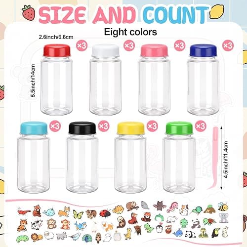 Skybooly 24 Pcs Multicolor 10oz Water Bottles Bulk Portable Colorful Plastic Water Bottles with 50 Pcs Animal Stickers and Pliers Clear Empty Reusable DIY Bottle for Juice, Drinks, Handbag, Sport thumbnail 2