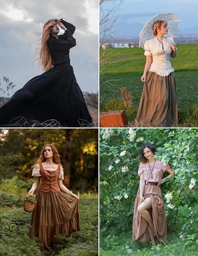 Scarlet Darkness Maxi Long Skirts for Women Summer Flowy Renaissance Skirt with Pockets thumbnail 6