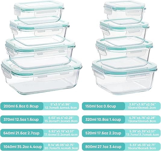Vtopmart 8 Pack Glass Food Storage Containers with Airtight Lids, Glass Meal Prep Containers, Lunch Office Meal for Microwave, Oven, Freezer and Dishwasher, BPA Free thumbnail 3