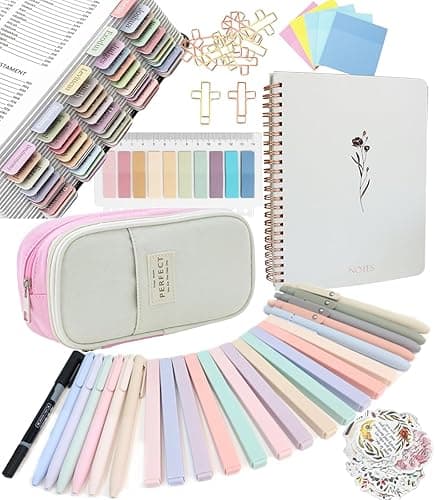 Bible Study Supplies Journaling Kit With Tabs, Highlighter, Notebook and Pen Case - Annotation Kit, Study Group Essentials Accessories Set for Women, Students, Beginner Christian Gifts - Image 1