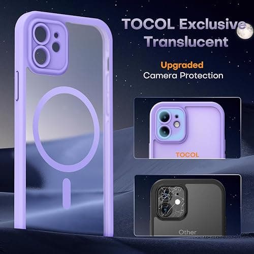 TOCOL Magnetic for iPhone 12 Case, Upgraded Full Camera Protection, Fit for MagSafe, Rugged Phone Case for iPhone 12 6.1 Inch, Drop Protection, Anti-Scratch, Light Purple thumbnail 6
