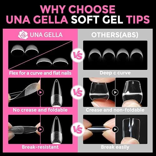UNA GELLA Long Stiletto Gel Nail Tips: 216pcs Halloween Stiletto Almond Fake Nails Pre-Shape Long Almond Press Ons for Full Cover Acrylic French False Nails for Nail Extension DIY Salon 12 Sizes thumbnail 6