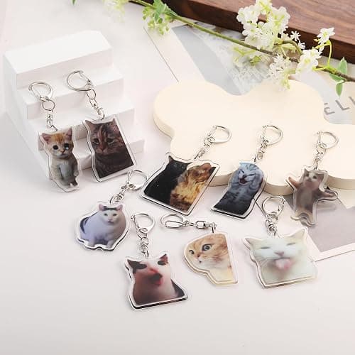 PUCAPOCO Alien Cat Keychain Cute Funny Cat Meme Keychains Bag Charms for Bag Backpack Handbag Purse Charms 5PCS thumbnail 3
