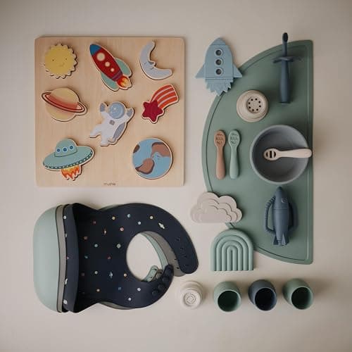 mushie Silicone Baby Bib | Adjustable Fit Waterproof Bibs (Planets) thumbnail 7