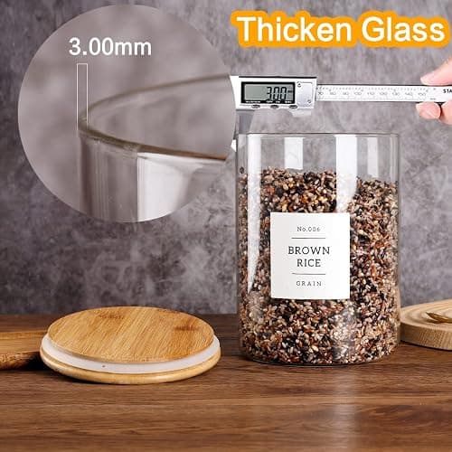 HHMJSM Large Glass Storage Jars With Airtight Bamboo Lid - 100 Fl Oz Thicken Kitchen Glass Food Storage Canister With 42 Pantry Labels - Big Clear Flour And Sugar Containers Farmhouse thumbnail 5