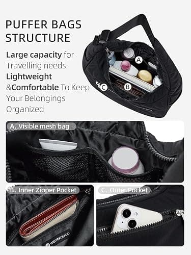 WESTBRONCO Small Puffer Crescent Shoulder Bag for Women, Nylon Quilted Shoulder Purses, Puffy Handbags with Adjustable Strap thumbnail 3