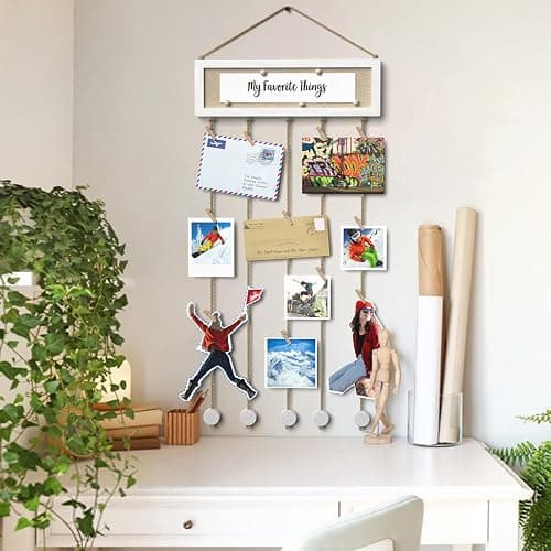 Bikoney Collage Picture Frames Hanging Photo Display Multi Pictures Organizer with Wood Bulletin Board Photo Board 30 Clips and 6 Pushpins for Room Wall Decor (White) thumbnail 2