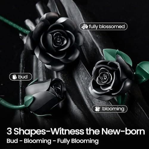 iATOM Black Roses Flower Building Set - 3Pack, Gift for Halloween Bouquet for Adults - Gothic Horror Retro Artificial Flowers Botanical Collection Home Decor - IA11009 thumbnail 5