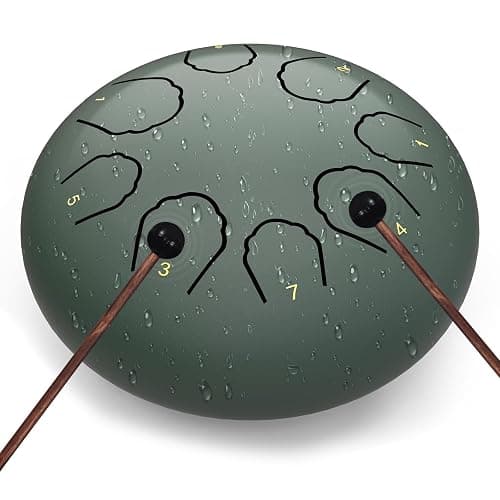 Professional Steel Tongue Drum for Adults & Kids - 6 inch Hand Percussion Instrument Rain Drum with 8 Notes for Yoga, Meditation, Music Therapy & Concerts Play (Green, 6 Inch) thumbnail 2
