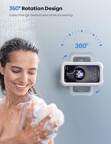 Lamicall Shower Phone Holder Waterproof - 480° Rotatable Retractable Adjustable Shower iPhone Case Holder, Bathroom Wall Phone Mount Stand Water Proof Anti Fog Case, Accessories for 4-7" Cellphones thumbnail 2