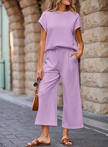 SHEWIN Womens Two Piece Spring Outfits Sweatsuits Casual Pullover Tops and Wide Leg Sweatpant Lounge Sets thumbnail 3