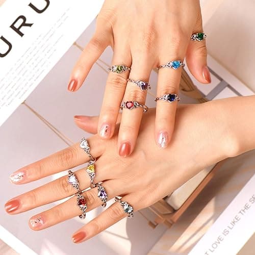 925 Sterling Silver Good Luck Celtic Twisted Knot/Claddagh Heart Birthstone Ring, Thin Delicate Adjustable Promise Engagement Ring Irish Jewelry for Women - style a. 03. March(Aquamarine) thumbnail 6