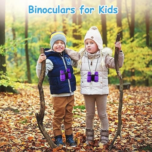 OSDUE Kids Binoculars, Outdoor Bird Watching Binoculars for Kids, Mini Compact Shockproof Binoculars Telescopic Toys for Kids with Glasses Cloth (Purple) thumbnail 7