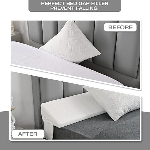 King Size Bed Wedge Pillow Gap Filler/Headboard, Long Triangle Edge Corner Pillows for Bed Gap Filler King Couch Dorm Apartment Home Essentials 10x6x76in, Dense Foam, Pockets, Prevents Things Drops thumbnail 5