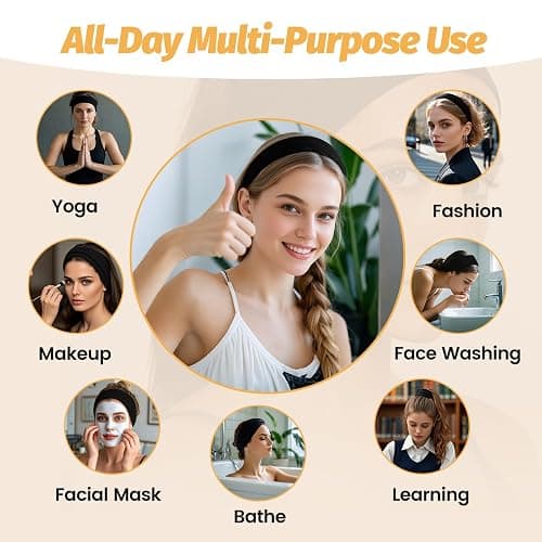 Headbands for Women - 6 Pack Wide Elastic Hair Bands | Stretchy Sweatbands Hair Bands | Soft Sports Thin Head Bands | Non-Slip Accessories Bands for Fashion, Washing Face, Workouts, Yoga, Daily Use thumbnail 4