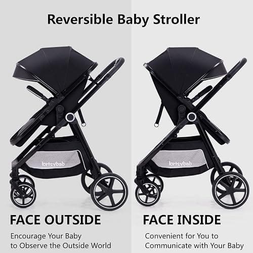 Lortsybab 2-in-1 Baby Stroller - Folding Infant Newborn Pram Stroller with Reversible Seat - Toddler Strollers for 0-36 Months Old Babies thumbnail 4