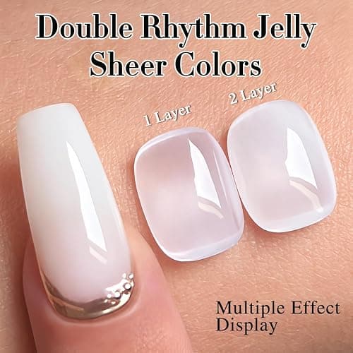 Double Rhythm Translucent Gel Polish Sheer Neutral Natural Light Milky Same Color Same Bottle 15ML Jelly Nail Polish Nail Art DIY at Home (Milky White-A1367) thumbnail 5