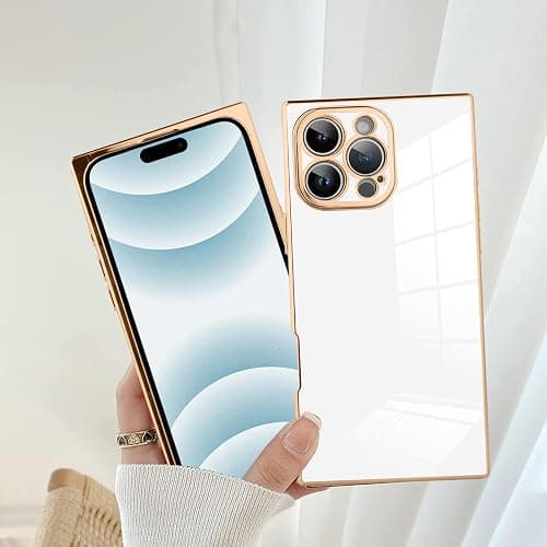 SAKUULO Case for iPhone 16 Pro Max Cute Plating Gold Case for Women Girls Soft TPU Shockproof Raised Full Camera Protection Electroplate Bumper Cover for iPhone 16 Pro Max 6.9"- White thumbnail 3