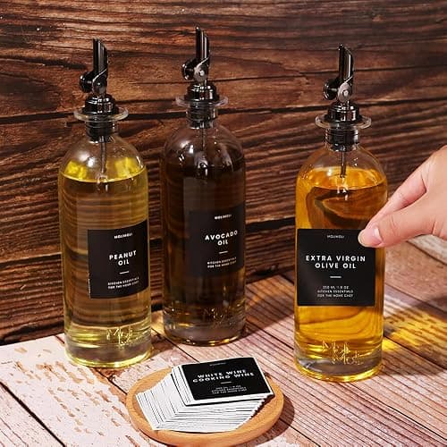 Molimoli Oil and Vinegar Dispenser with Metal Pour Spout, Weighted Pourer, Glass Bottle Dispenser for Kitchen, Olive Oil Cruet, Glass Olive Oil Bottle | 500ml, Set of 2 - 500ml, Set of 2 - Black thumbnail 2