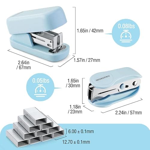 WORKPRO Mini Stapler with Staples, Blue Stapler Set Includes Two Small Staplers, One Staple Remover, 2000 Standard Staples, Lock Design, Non-Slip Base - Staplers for Desk, Classroom, Office thumbnail 2