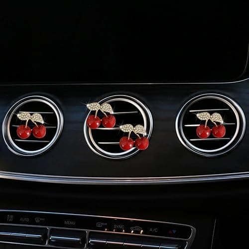 4 Pcs Cherry Car Air Vent Freshener Perfume Clip, Rhinestone Car Air Outlet Fragrance Perfume Clip Freshener, Bling Cute Car Accessories Car Decoration for Women,Air Fresheners,Car Decor（Odor Random） thumbnail 5