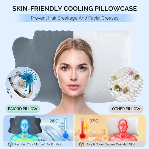 Cervical Pillow for Neck Pain Relief - Cooling Ergonomic Dual-Sided Orthopedic Neck Pillow with Ice Silk Pillowcase, Breathable Memory Foam Contour Pillow for Side, Back, Stomach Sleepers thumbnail 4