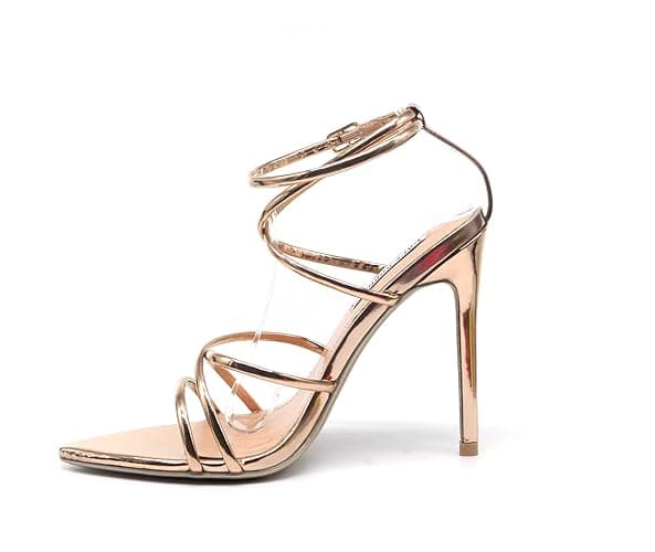 Cape Robbin Ada Strappy Pointy Open Toe Ankle Strap Stiletto Heel Sandals Beige - 9 - Rose Gold