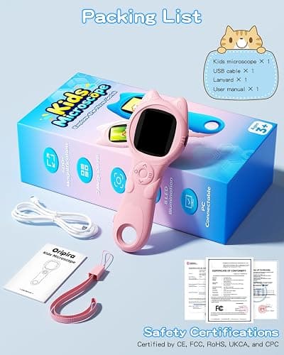 Oripira Kids Microscope Handheld, Autofocus 500X 1080P Microscope for Kids Digital, Mini Portable Pocket Miniscope Kids Toys for Ages 3 4 5 6 7 8 9 10 11 12 Year Old Boys Girls, Pink thumbnail 8