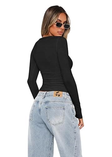 XIEERDUO Women's Long Sleeve Crew Neck Slim Fit T Shirts 2024 Y2k Clothes Basic Going Out Tops 3 Pack/2 Pack thumbnail 4