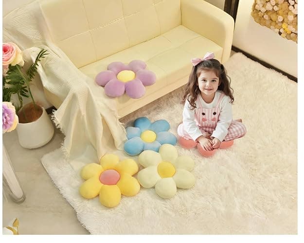 FSRONGXI Daisy Flower Pillow, Decorative White Throw Pillows, Cute Floor Cushions, Aesthetic Preppy Room Decor Cushion for Bed, Sofa, Chair 38cm (White & yellow) thumbnail 3