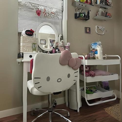 Impressions Vanity Hello Kitty Kawaii Swivel Vanity Chair for Makeup Room, Adjustable Height Desk Chair with Wheels Rolling, Comfy Foam Back (White) thumbnail 7