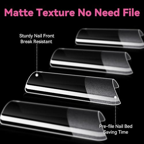 UNA GELLA No C Curve Medium Square Nail Tips 504 Pcs Half Cover Square Gel Nail Tips Pre-file Half Matte Straight Nails Tips Clear Fake Nails For Nail Extension Home DIY Salon with Box thumbnail 5